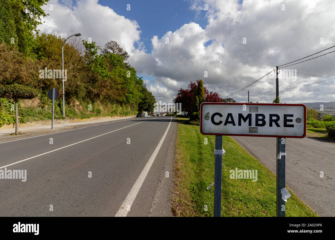 Cambre / Spain - April 15 2019: Cambre street sign in Cambre La Coruna Spain Stock Photo