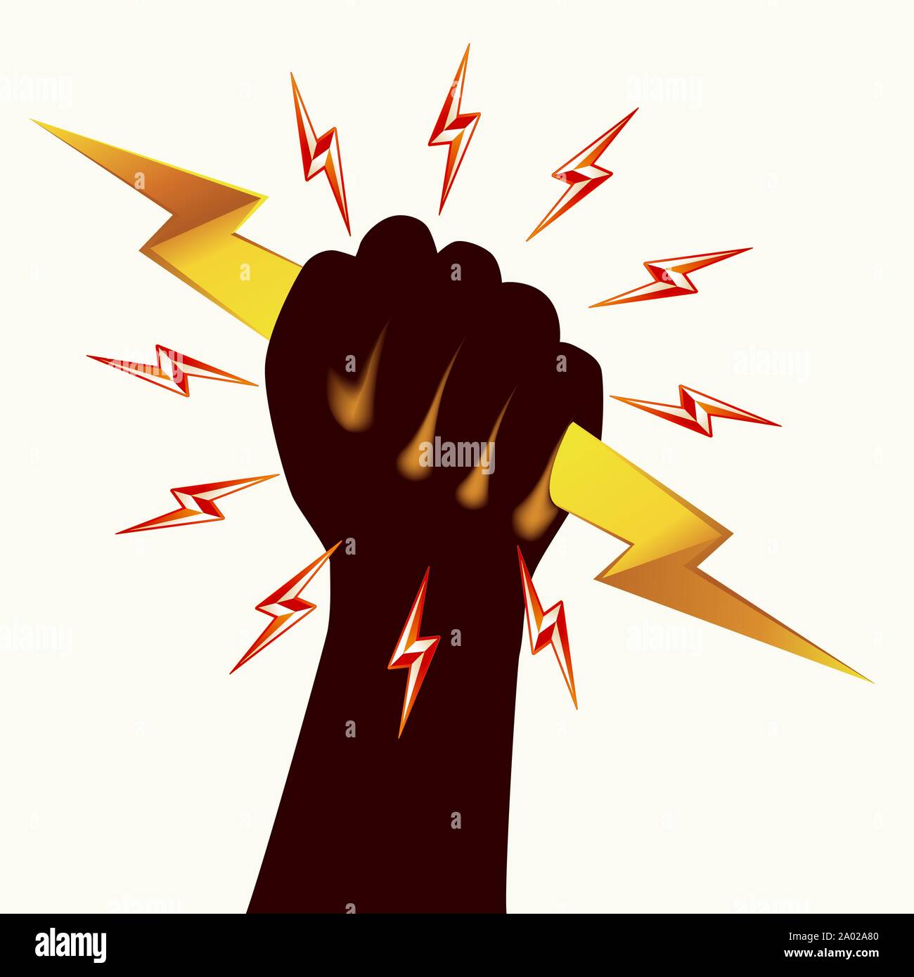 Vector illustration. Power hand with bolts in colorful and isolated style. Stock Vector