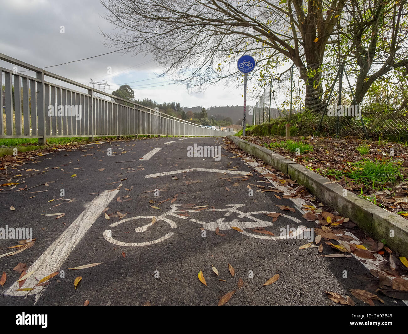 Cambre / Spain - December 09 2018: Cycle path in Cambre La Coruna Spain Stock Photo