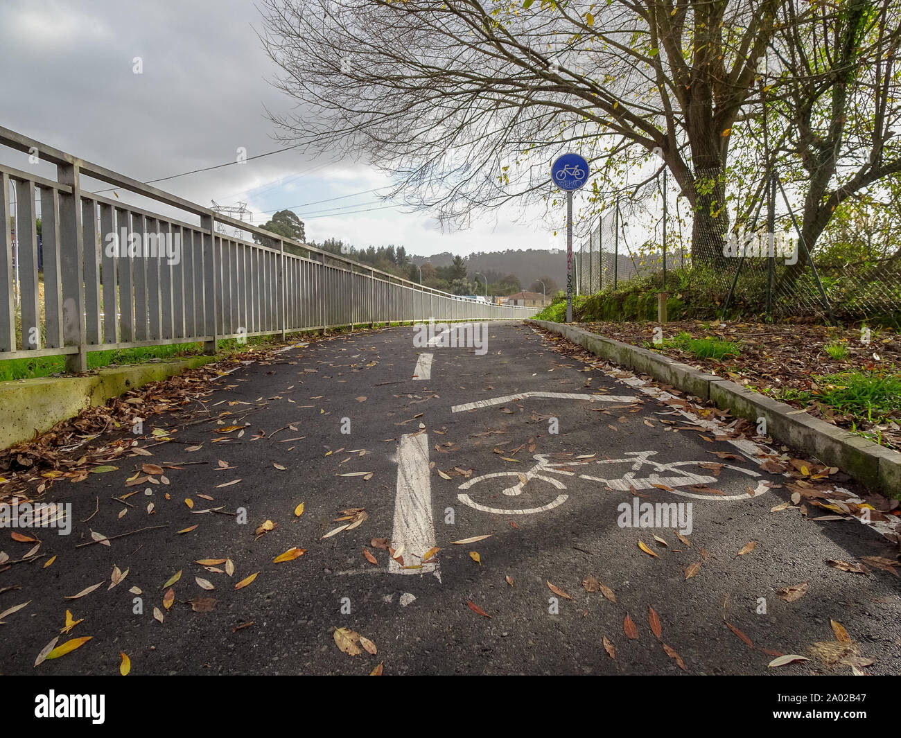 Cambre / Spain - December 09 2018: Cycle path in Cambre Spain Stock Photo