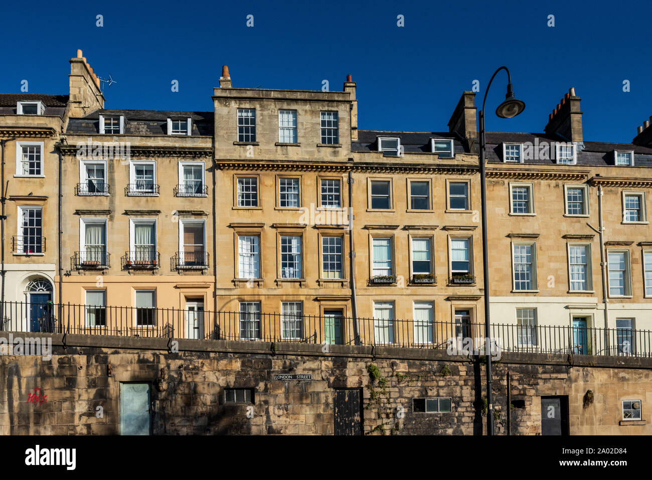 Bath Georgian terraced houses on Walcot Parade off London Road in Central Bath. Bath Terrace. Stock Photo