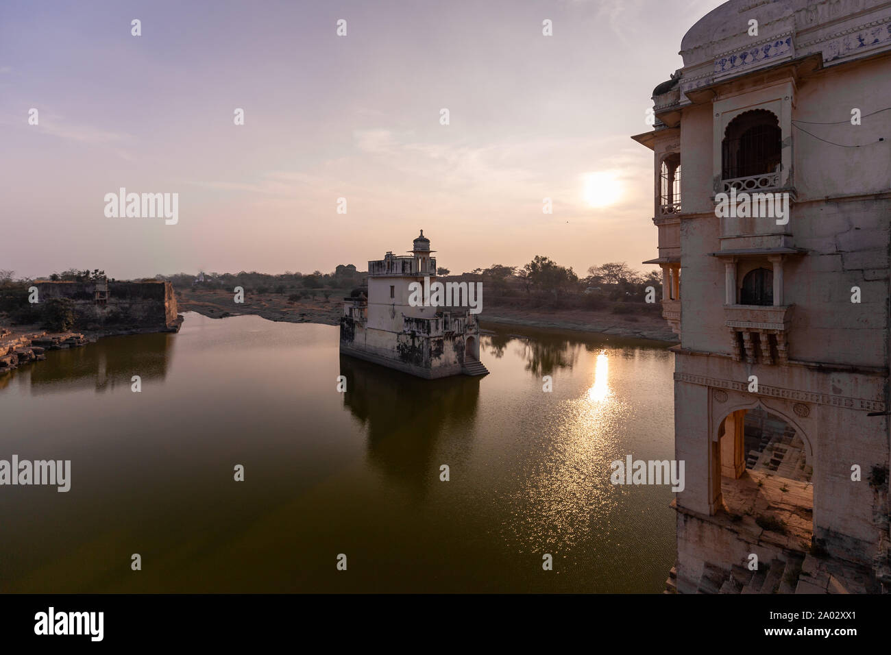 View over a lake in Chittorgarh Fort, Rajasthan, India Stock Photo
