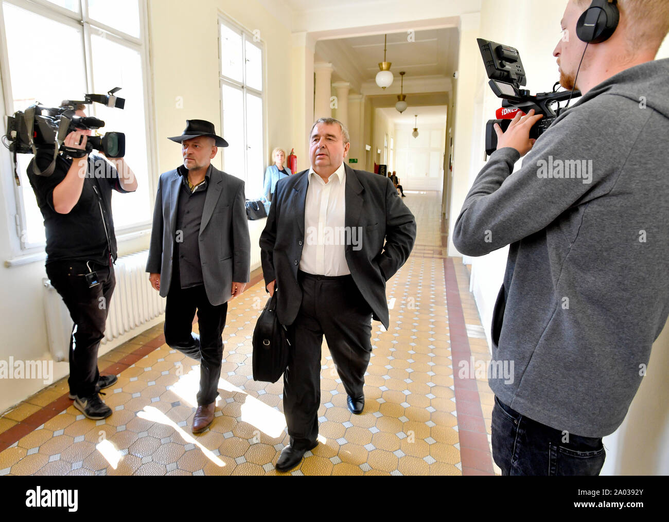 ***JULY 10, 2019, FILE PHOTO*** The Prague Municipal Appeals Court today, on Thursday, September 10, 2019, upheld a a one-year suspended sentence with two-year probation for Jaroslav Stanik (centre, white shirt), the opposition anti-EU Freedom and Direct Democracy's (SPD) former secretary, for his statements aimed against homosexuals, Romanies and Jews. Stanik was also fined 70,000 crowns. The court ruled that Stanik committed the crimes of fomenting hatred towards a group of people and restricting their rights and freedoms, and denying, challenging, approving and excusing genocide. The verd Stock Photo