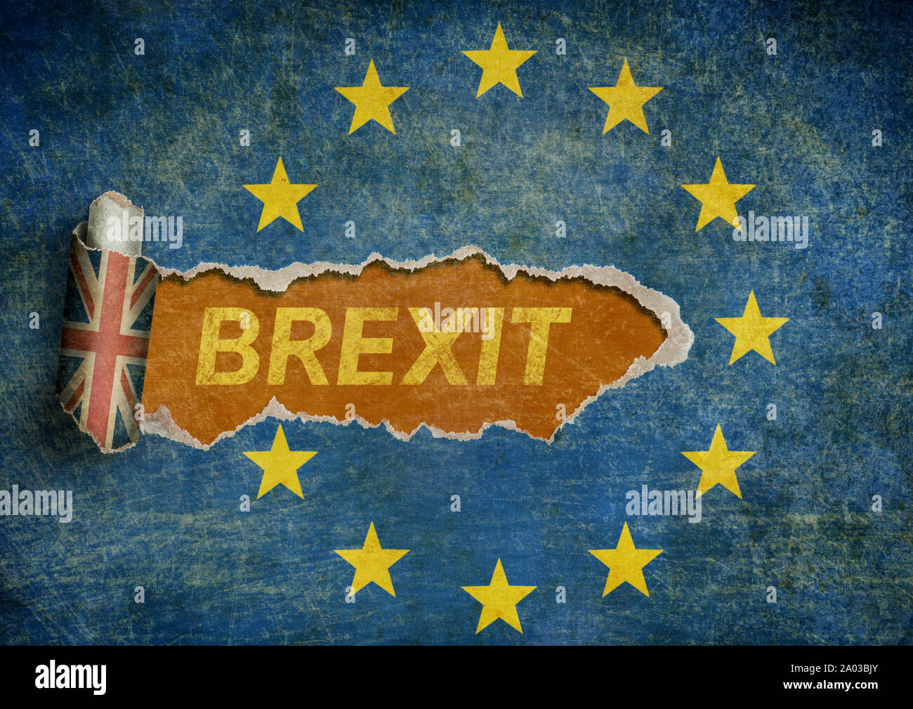 Brexit concept made from torn paper EU and Great Britain flags Stock Photo