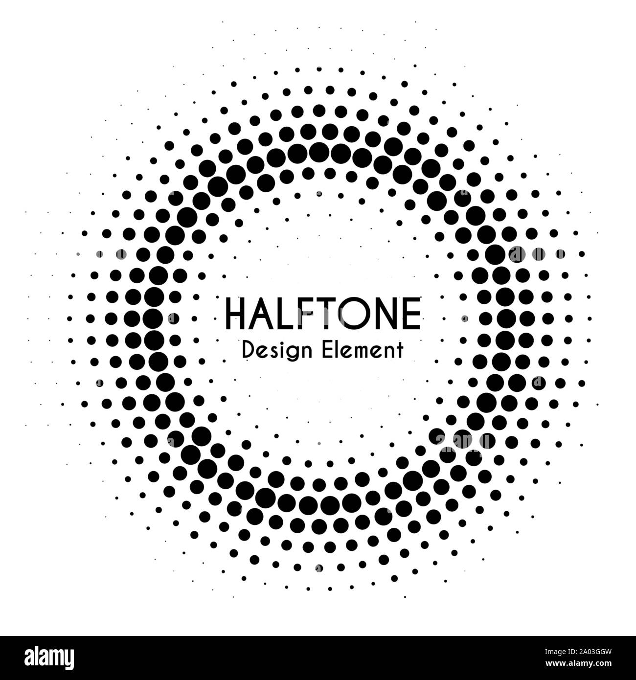 Vector halftone circle with text. Round dotted design element for banners Stock Vector