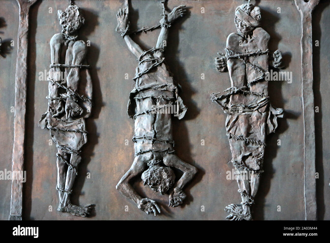 Army of Martyrs. Detail of a portal. Front Entrance Door of St. Peter's Basilica. Rome. Italie. Stock Photo
