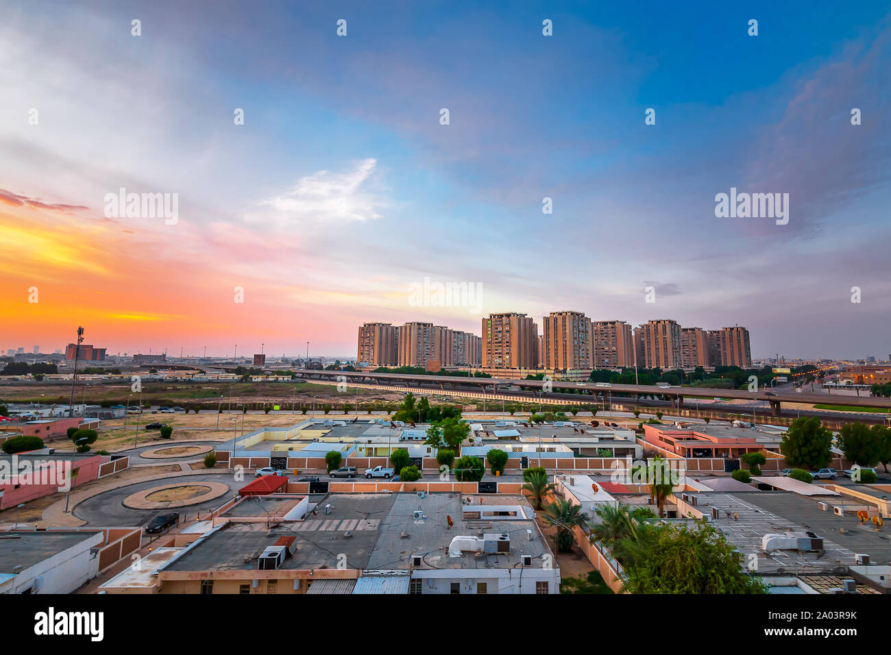 Beautiful Sunrise aerial view at Dam mam   Saudi Arabia. Stock Photo