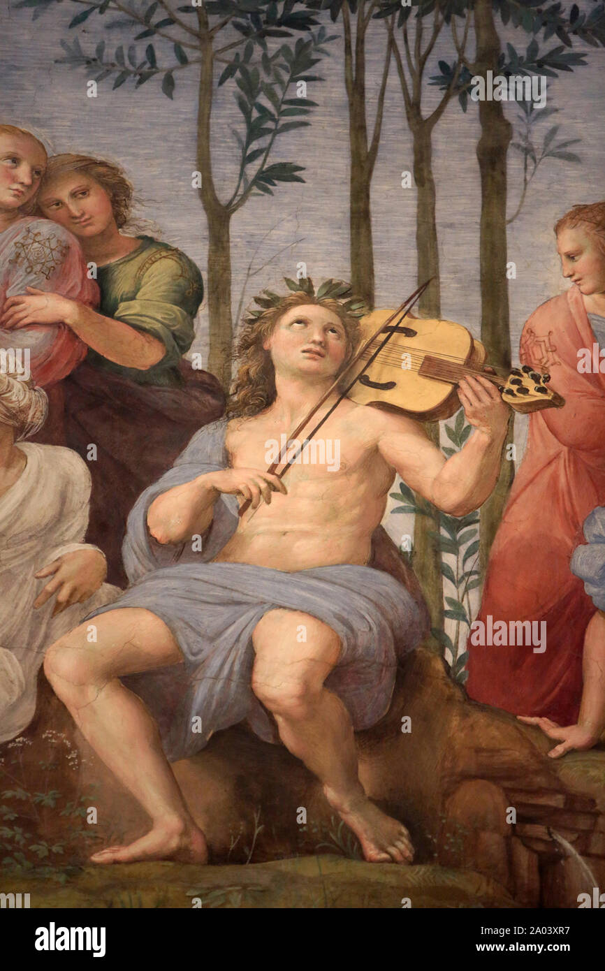 Le Parnasse. The Parnassus.1508-1511. Raphael. Fresque du peintre Italien Raphaël. 1509-1510. Chambres de Raphaël. Vatican Museum. Rome. Italie. Stock Photo