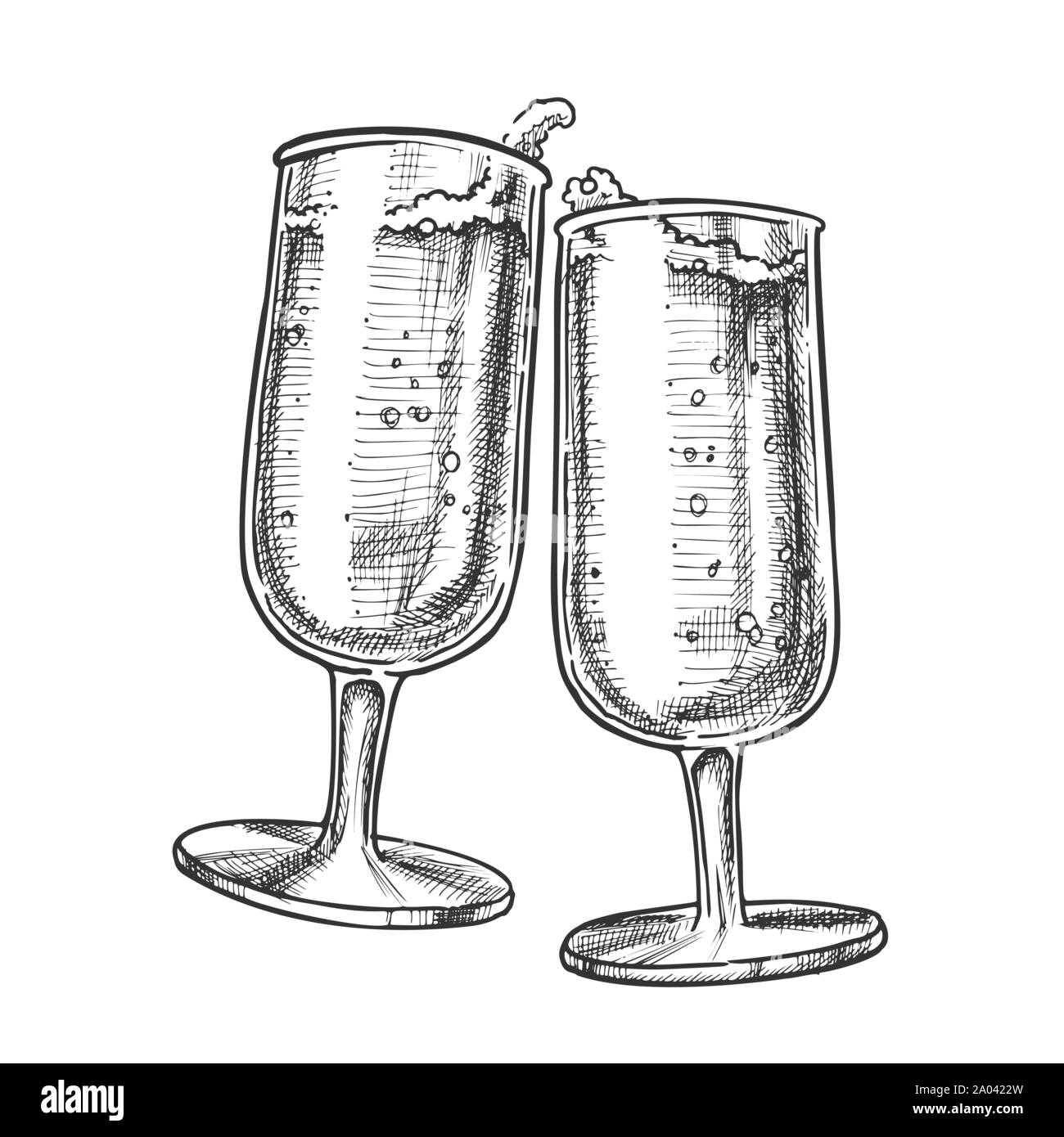 Two Elegance Champagne Glasses Monochrome Vector Stock Vector Image