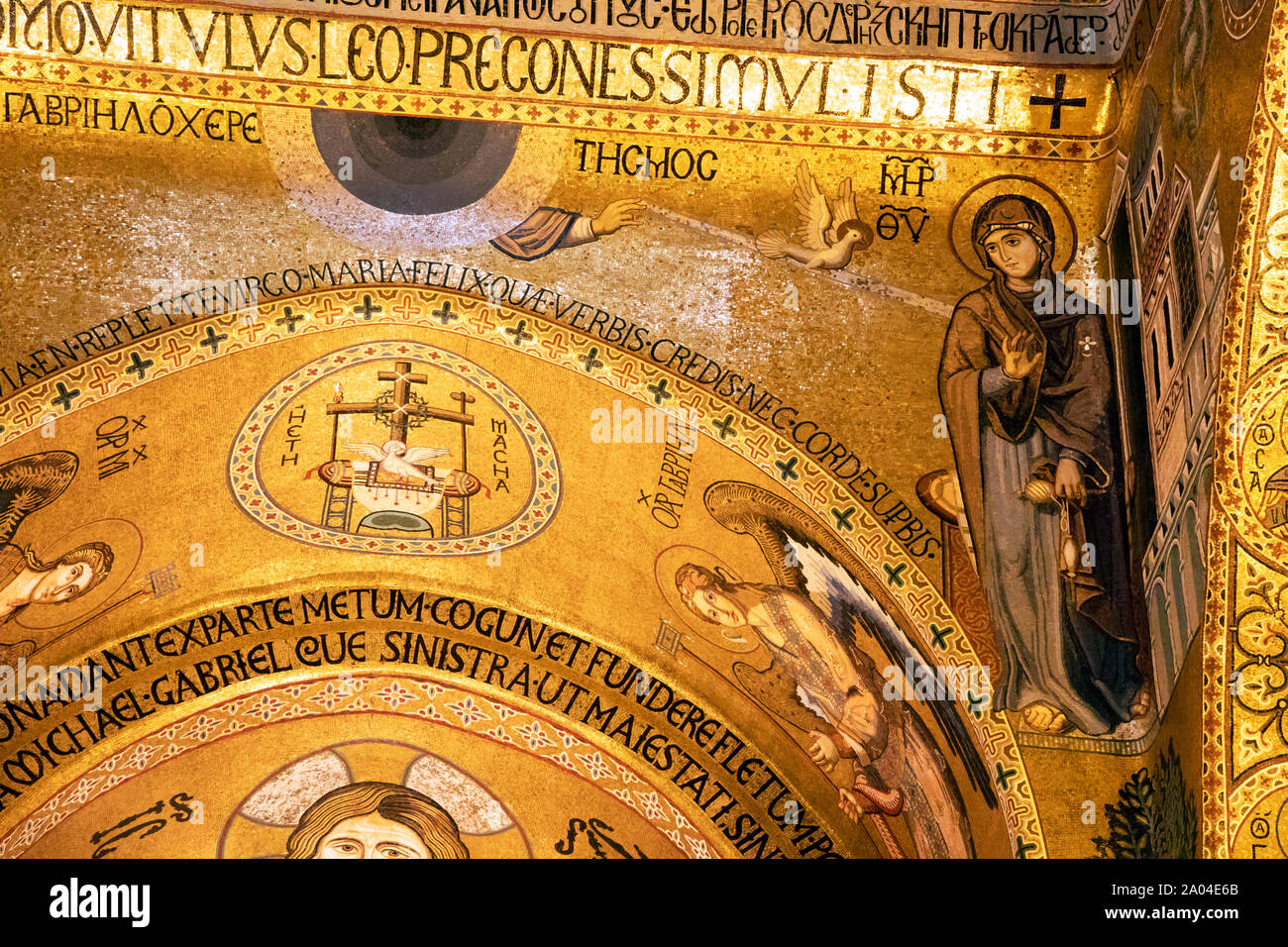 Ancient mosaics in Palatin chapel of Palermo Stock Photo