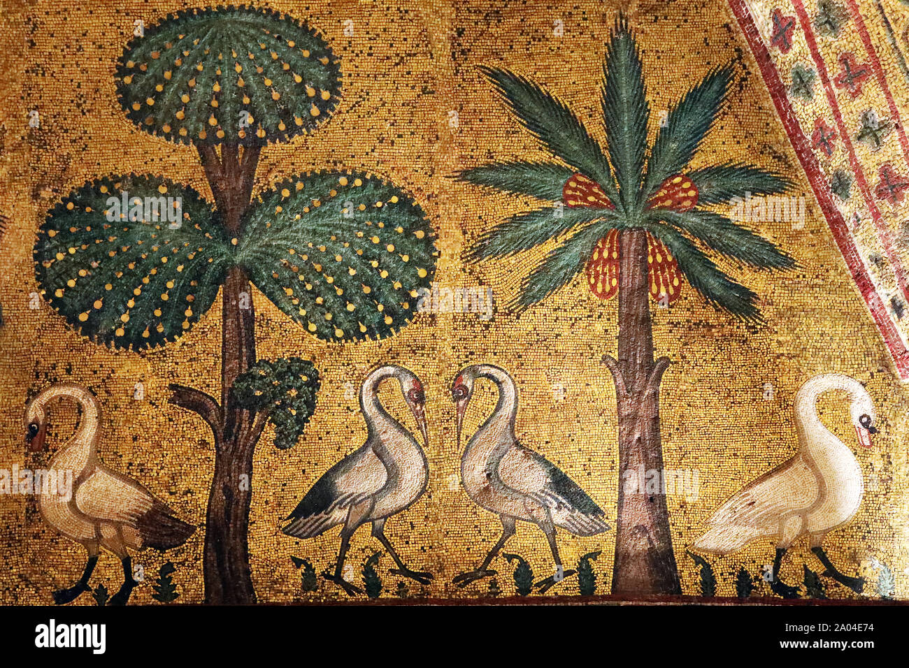 Ancient mosaics of birds and trees in Palermo, Italy Stock Photo