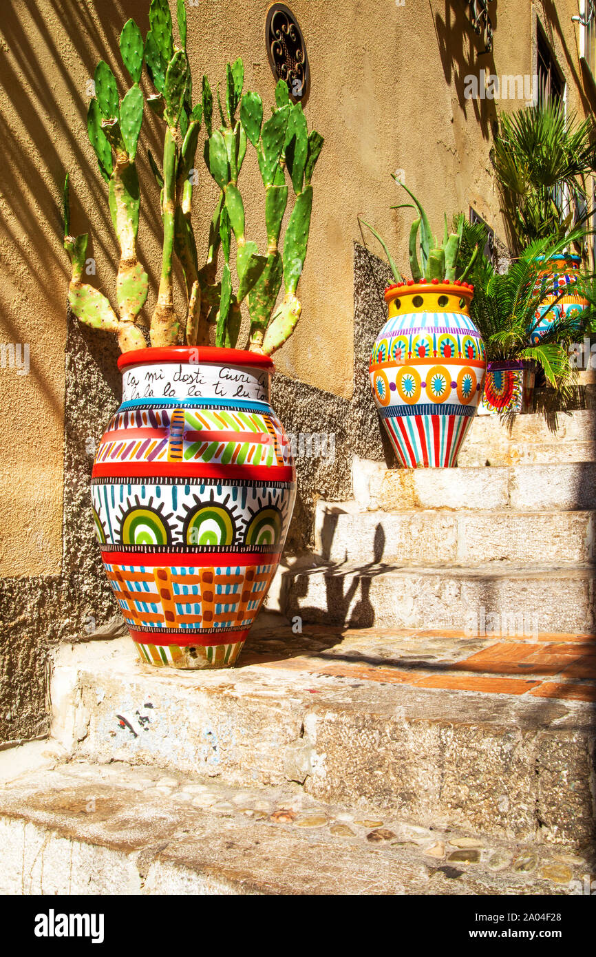 Colorful pottery in Taormina, Italy Stock Photo