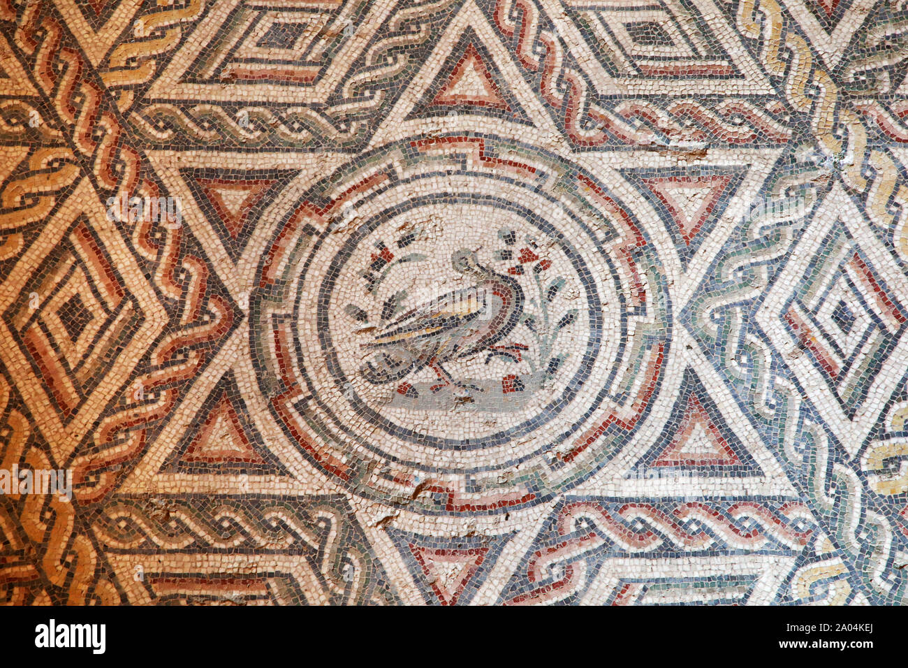 Duck in ancient roman mosaic, Sicily. From Villa del Casale in Piazza Armerina, Sicily, Italy. Stock Photo