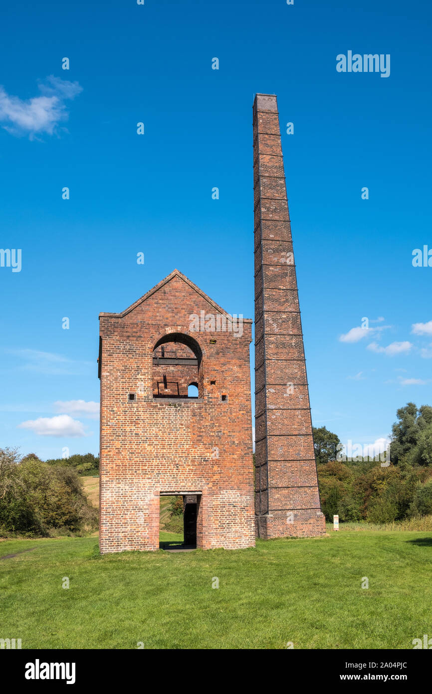 The remains of Cobb's Engine House in Bumble Hole which housed a Watt Beam engine to pump water out of mines.It is an Ancient Scheduled Monument Stock Photo