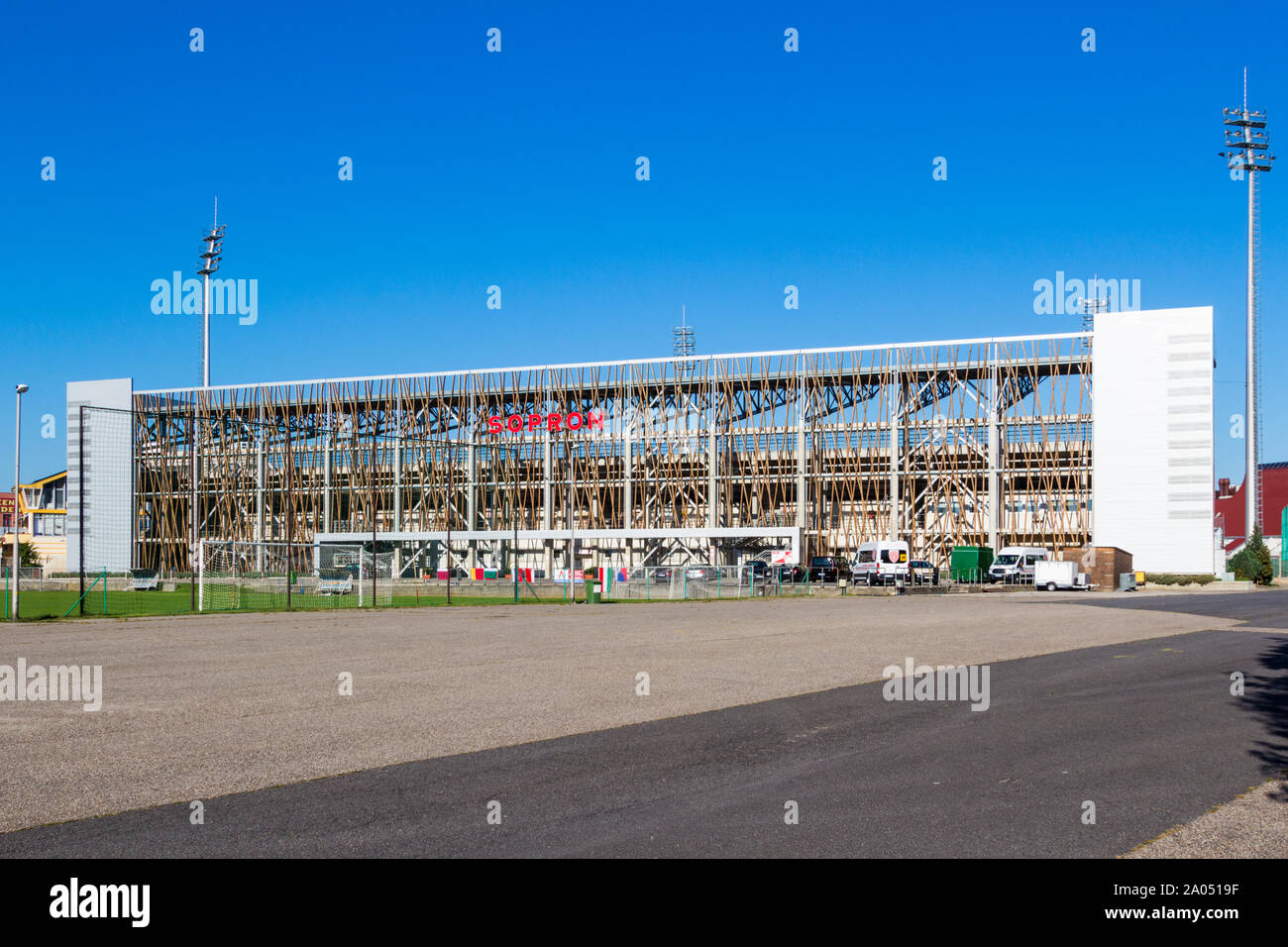 Local Stadium exterior shot from entrance, Sopron, Hungary Stock Photo