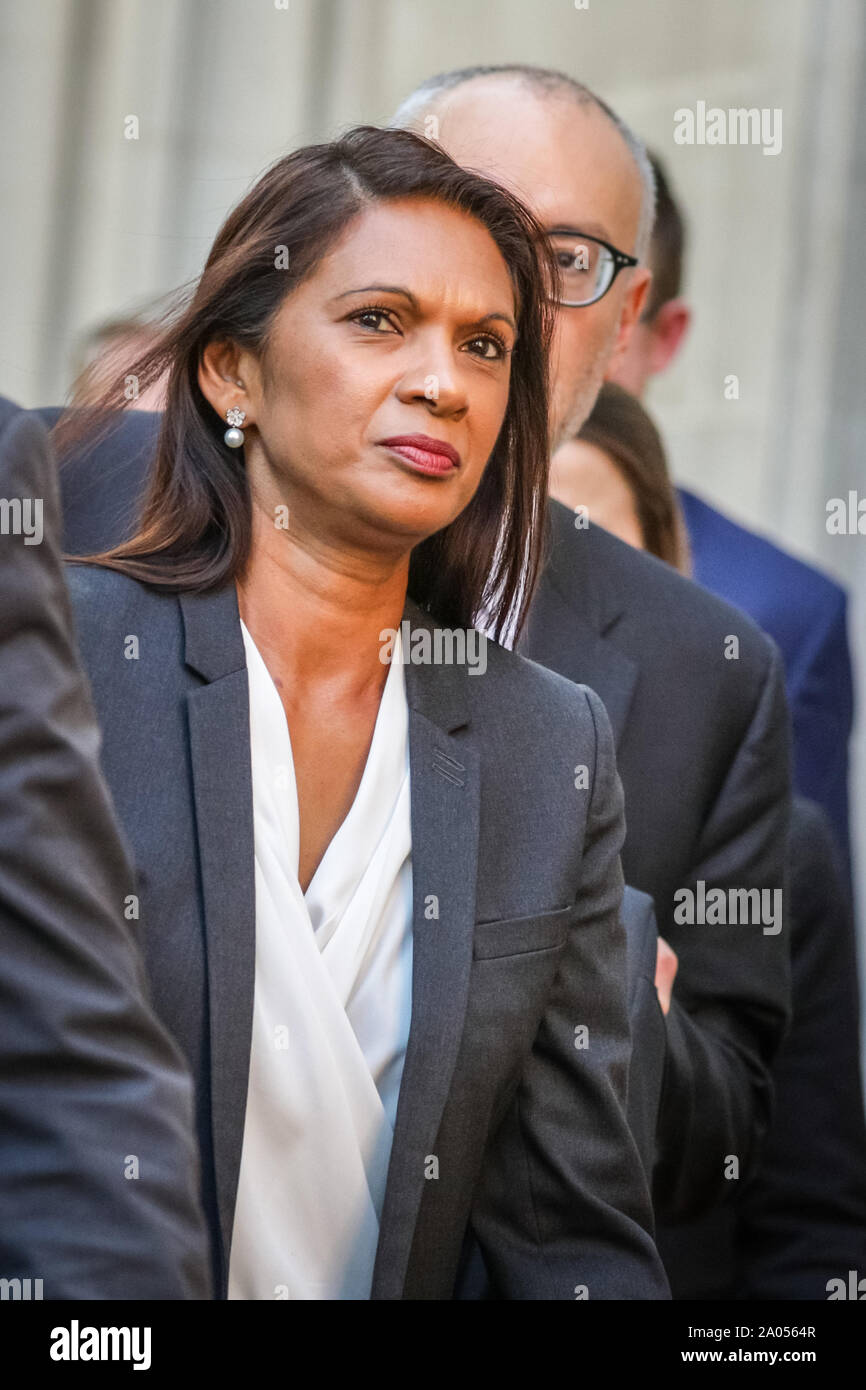 Westminster, London, UK, 19th Sep 2019. Business woman Gina Miller, who brought the case against the government over the suspension of Parliament, leaves the Supreme Court in Westminster after the third and final day of hearings, before a judgement will be reached in the next few days. Credit: Imageplotter/Alamy Live News Stock Photo