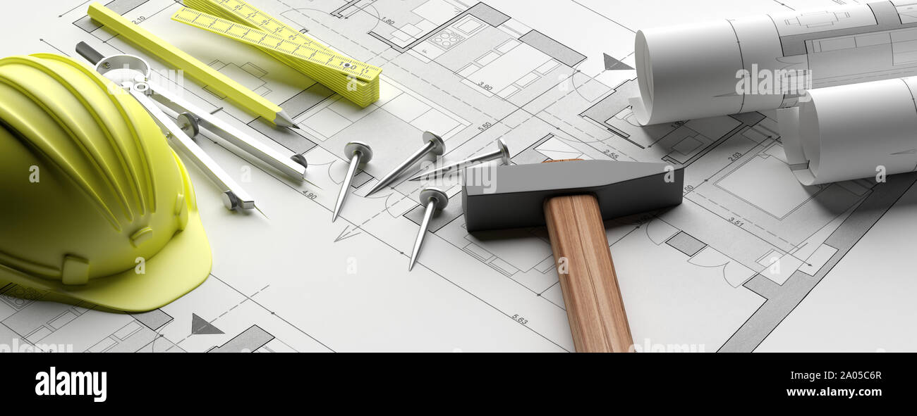 Construction And Safety Concept Building Project Blueprint Plans