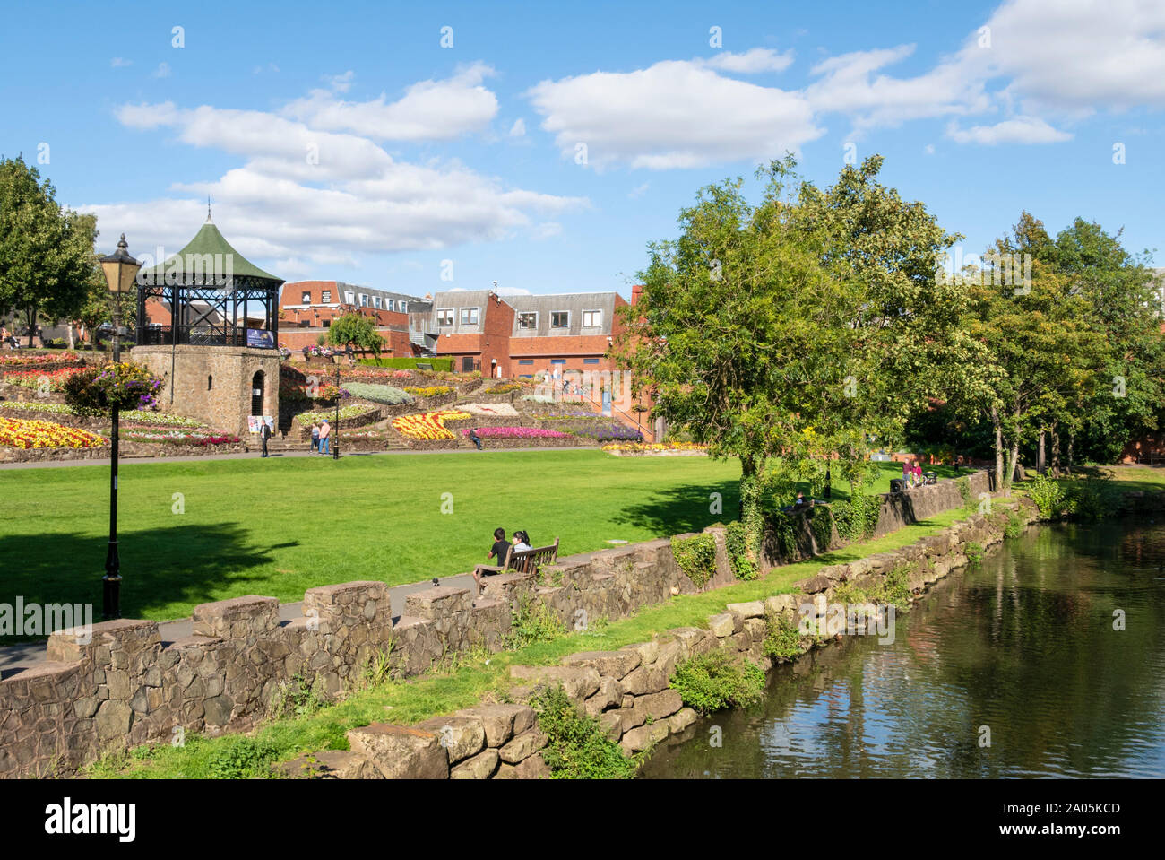 Tamworth castle gardens river anker and town bandstand town centre Staffordshire England UK GB UK Europe Stock Photo