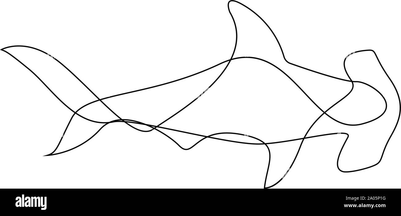 Hammerhead. One line fish design silhouette. Logo design. Hand drawn minimalism style. Vector illustration. Stock Vector