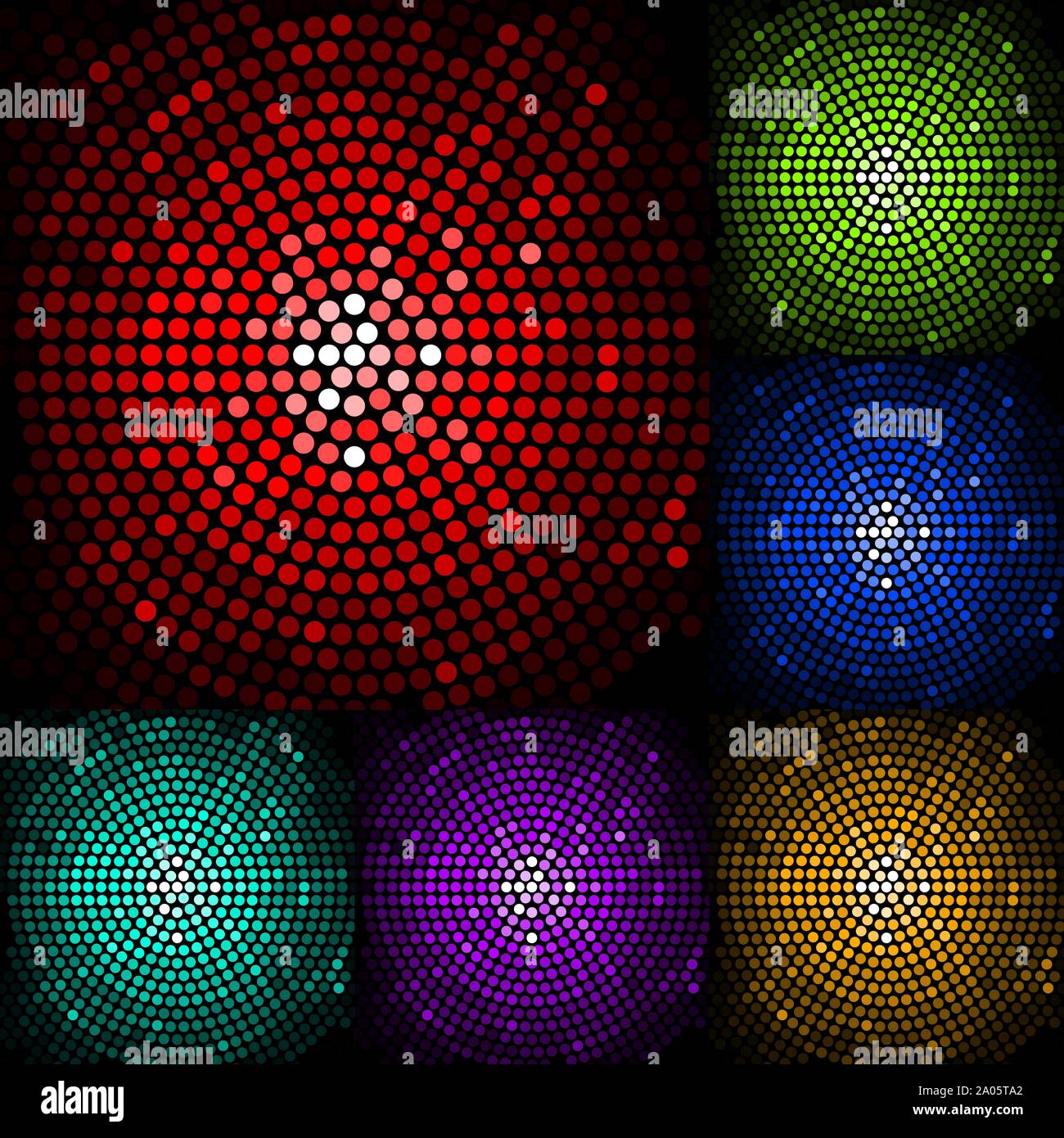 Disco party light balls in six colors. Easy color changes. Vector