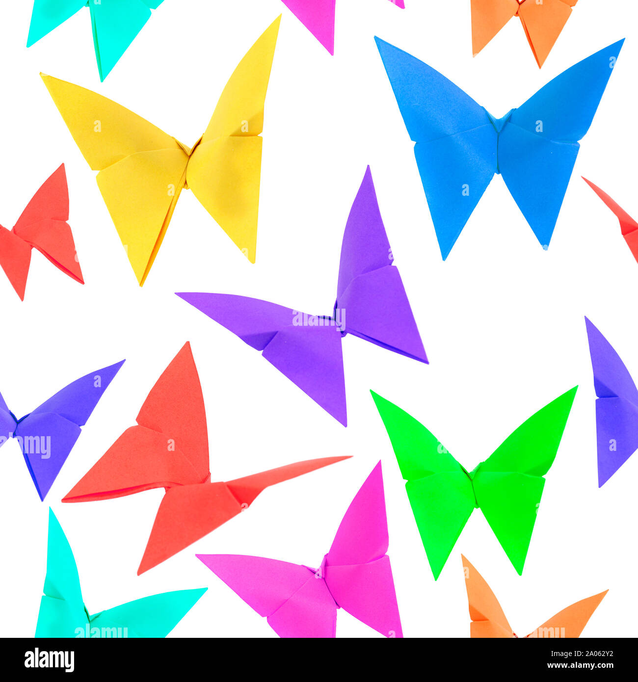 origami model isolated on white background - butterfly seamless repeatable pattern on white Stock Photo