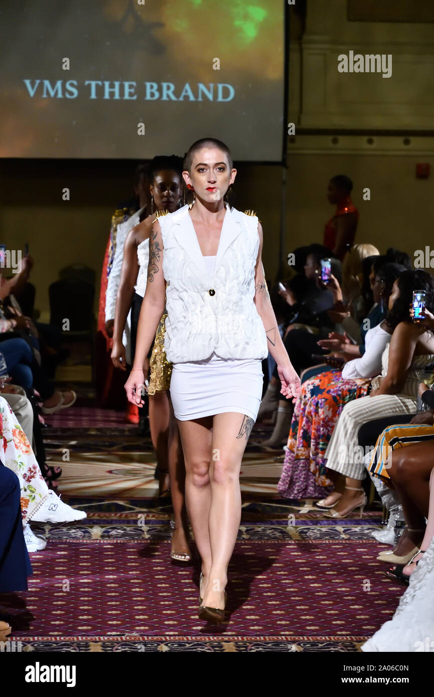 Models walk for Designer VMS The Brand at New York Fashion Showcase SS-20 during NY Fashion Week at the Roosevelt Hotel (5387). Stock Photo