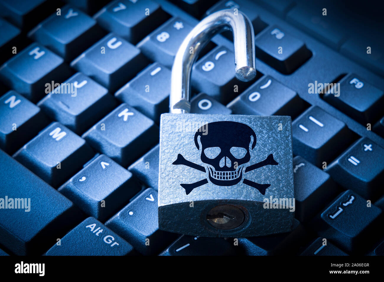 Cyber security concept open padlock on the computer keyboard. Stock Photo