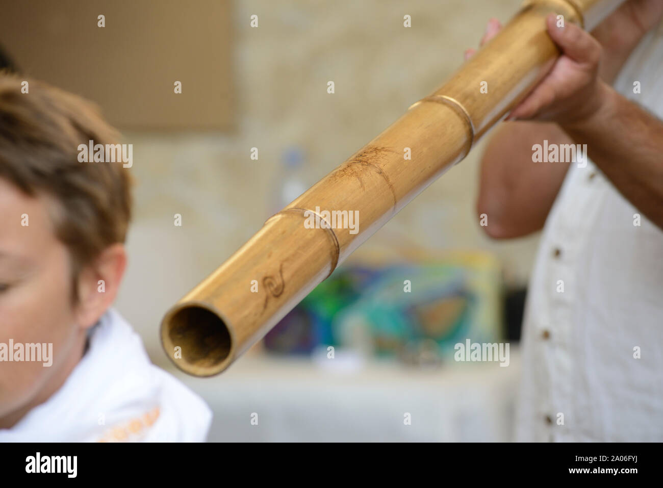Healing Session With a Didgeridoo Stock Photo Alamy