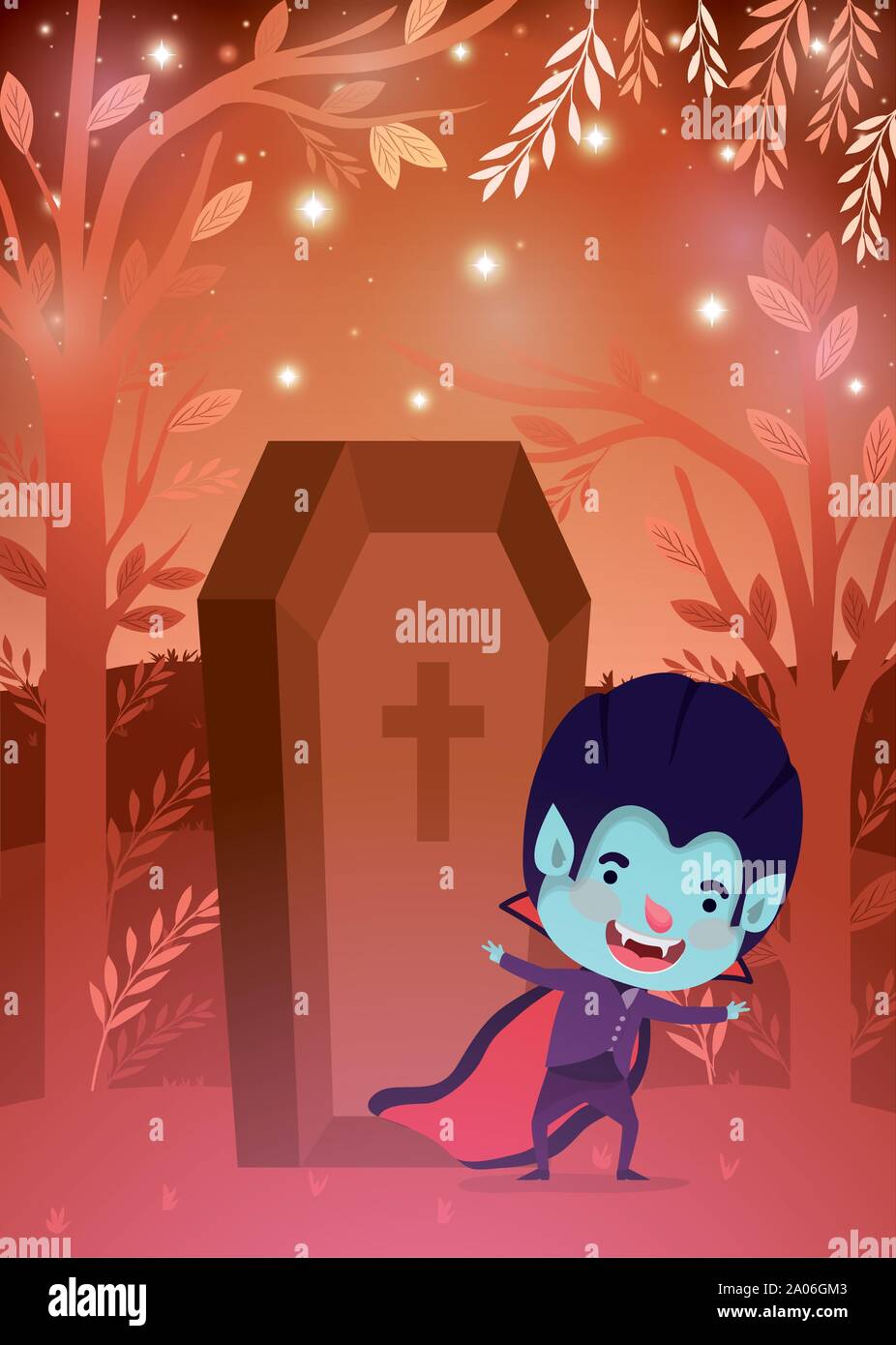 halloween season scene with boy costume dracula Stock Vector Image ...