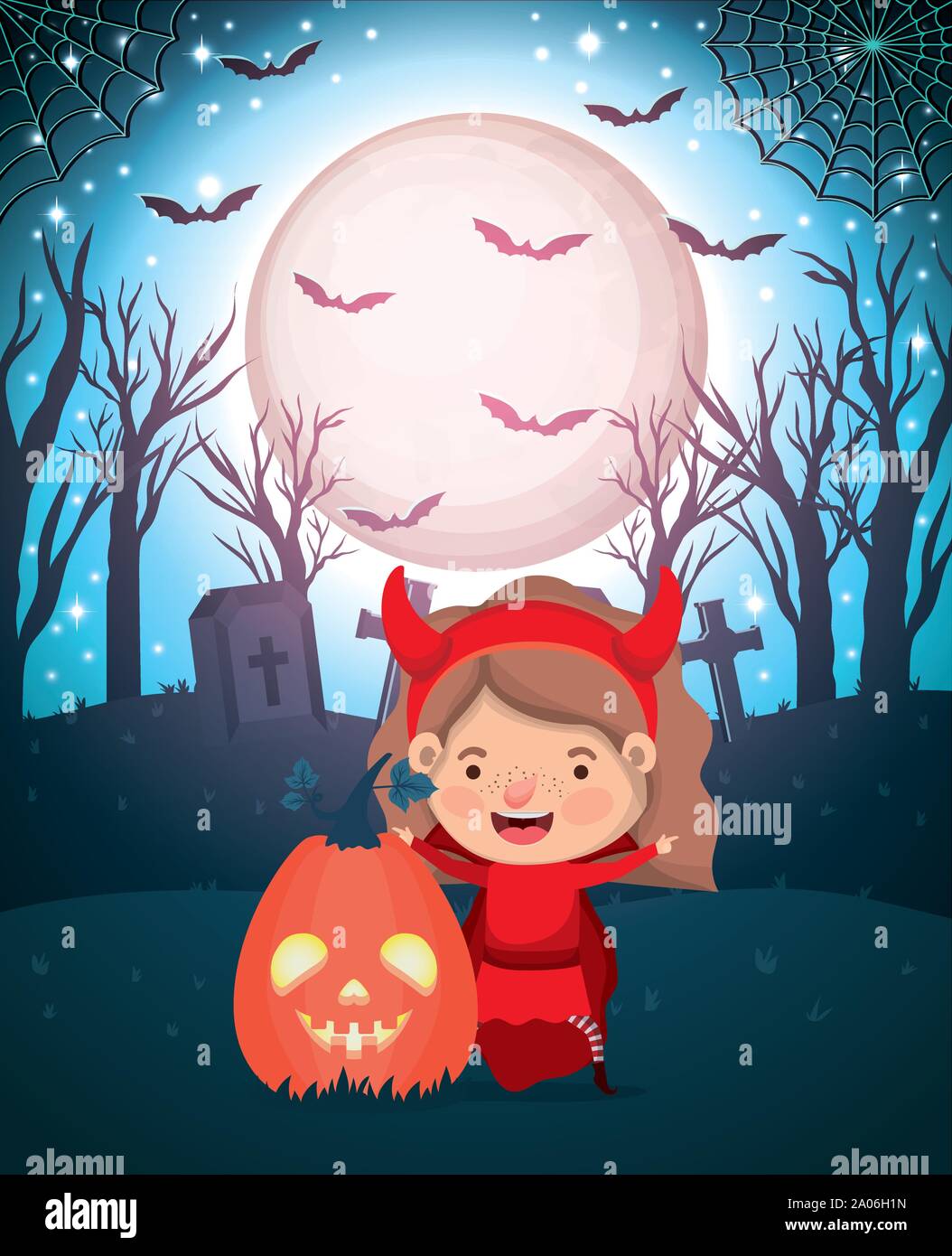 halloween season scene with girl costume devil Stock Vector Image & Art ...