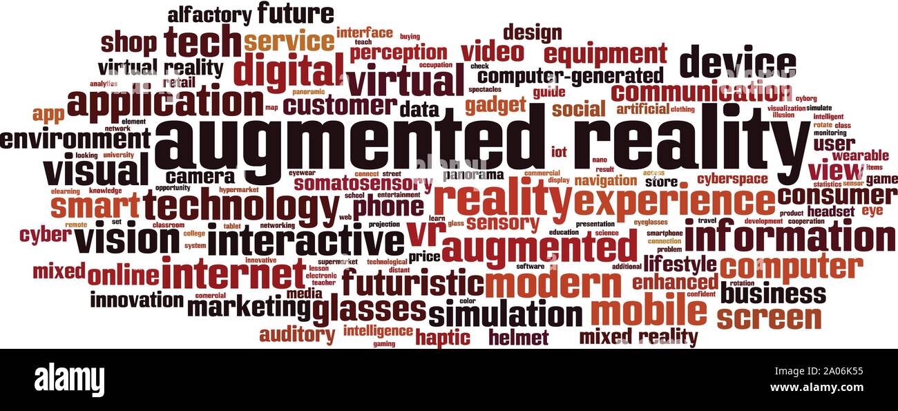 Augmented reality word cloud concept. Collage made of words about