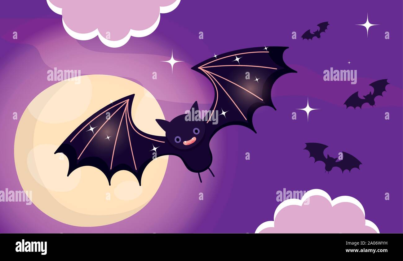 flying bats trick or treat happy halloween vector illustration Stock ...