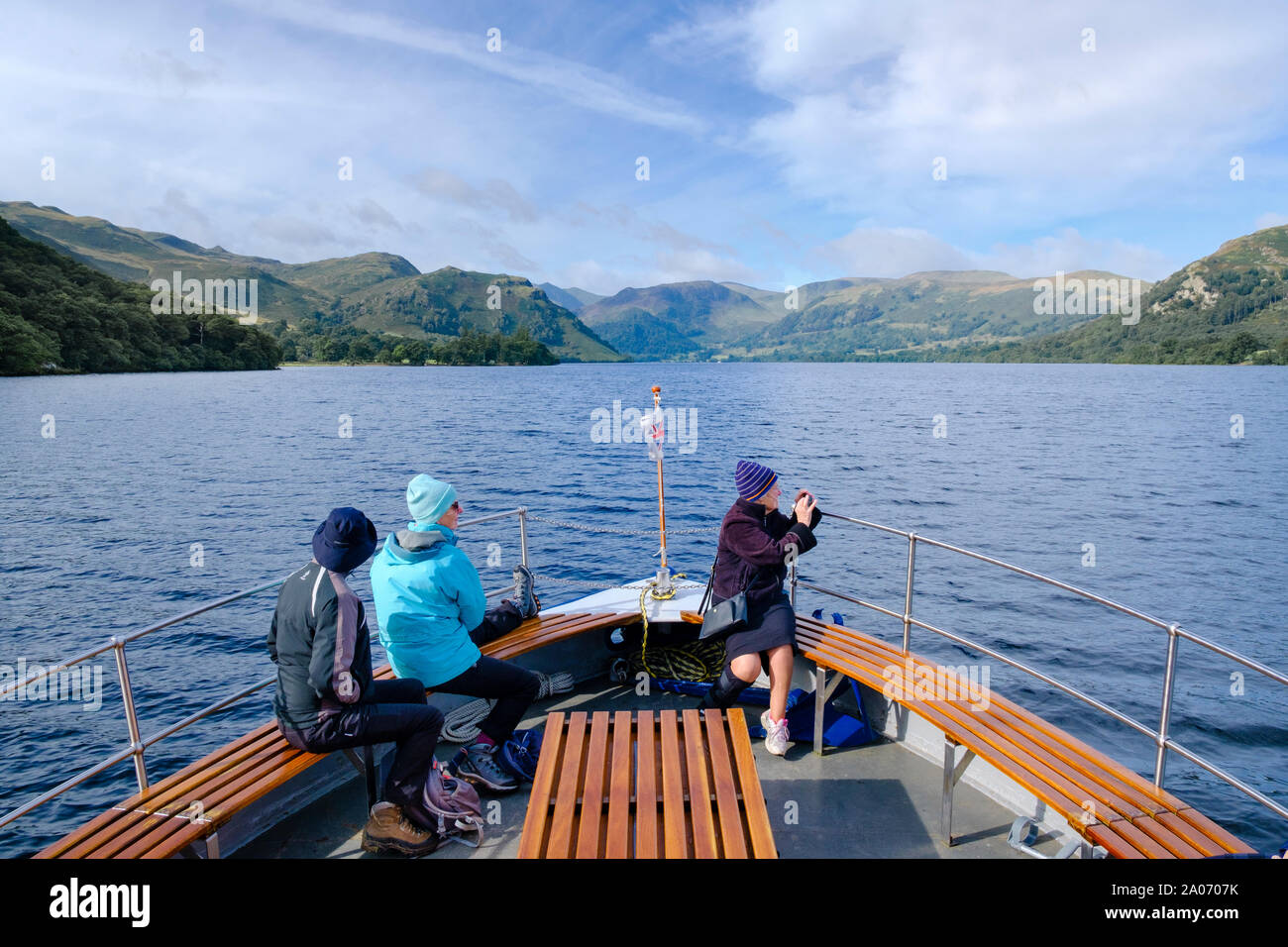 Lake Ullswater - passengers on a day trip on a Lakeland steamer ferry boat In the Lake District Cumbria Stock Photo