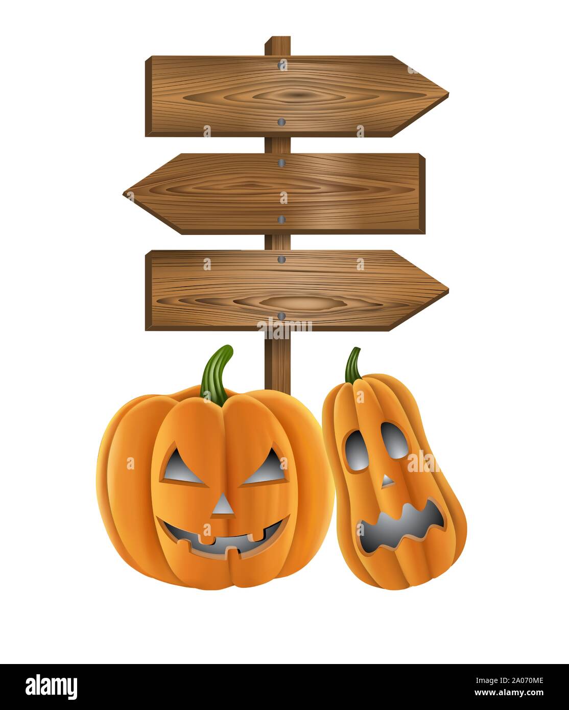 halloween wooden sign and pumpkins illustration Stock Vector