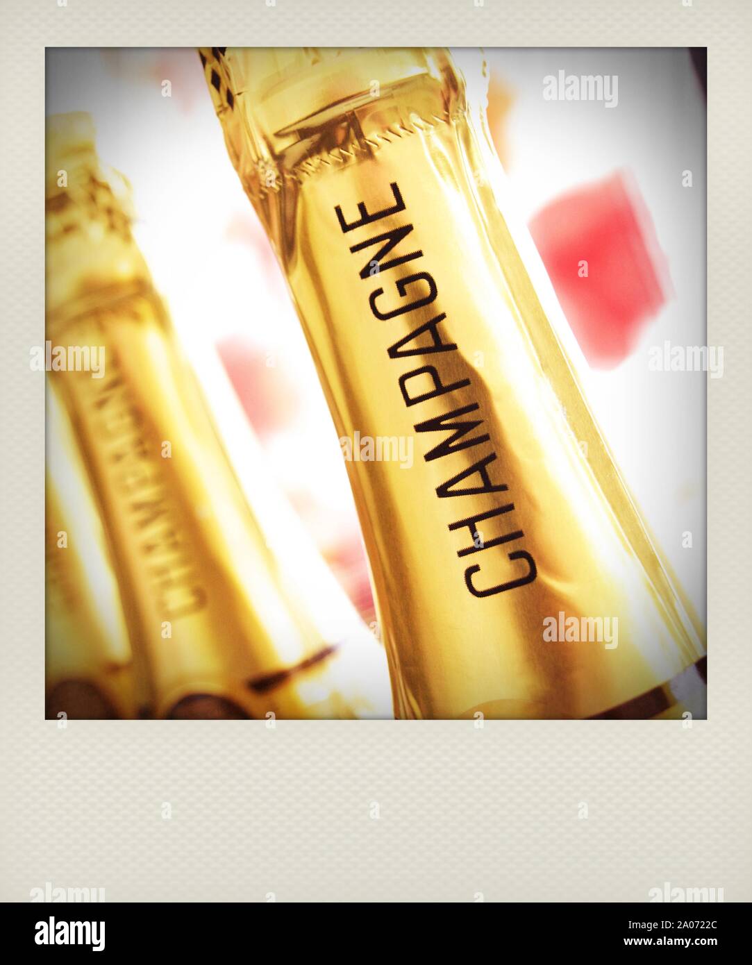 Polaroid bottles of Champagne Stock Photo