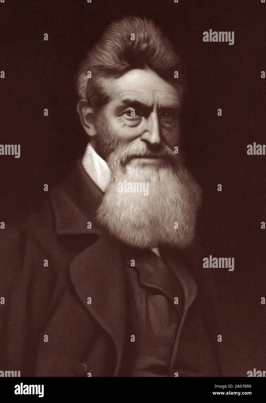 John Brown (1800-1859), American abolitionist who advocated the use of armed insurrection to overthrow the institution of slavery in the United States. Engraved portrait by Sartain from a c1858 daguerreotype attributed to Martin M. Lawrence. Stock Photo