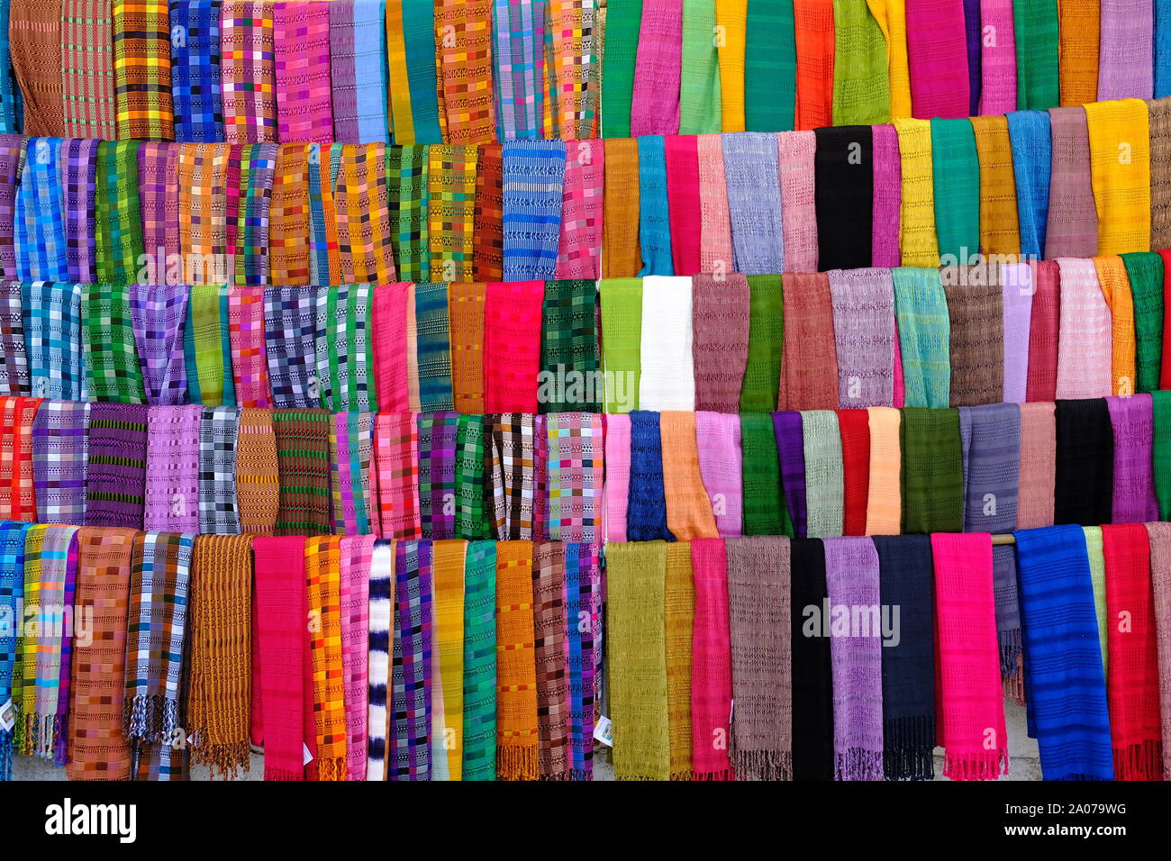 Guatemala Chichicastenango Market Handwoven Scarfs Stock Photo