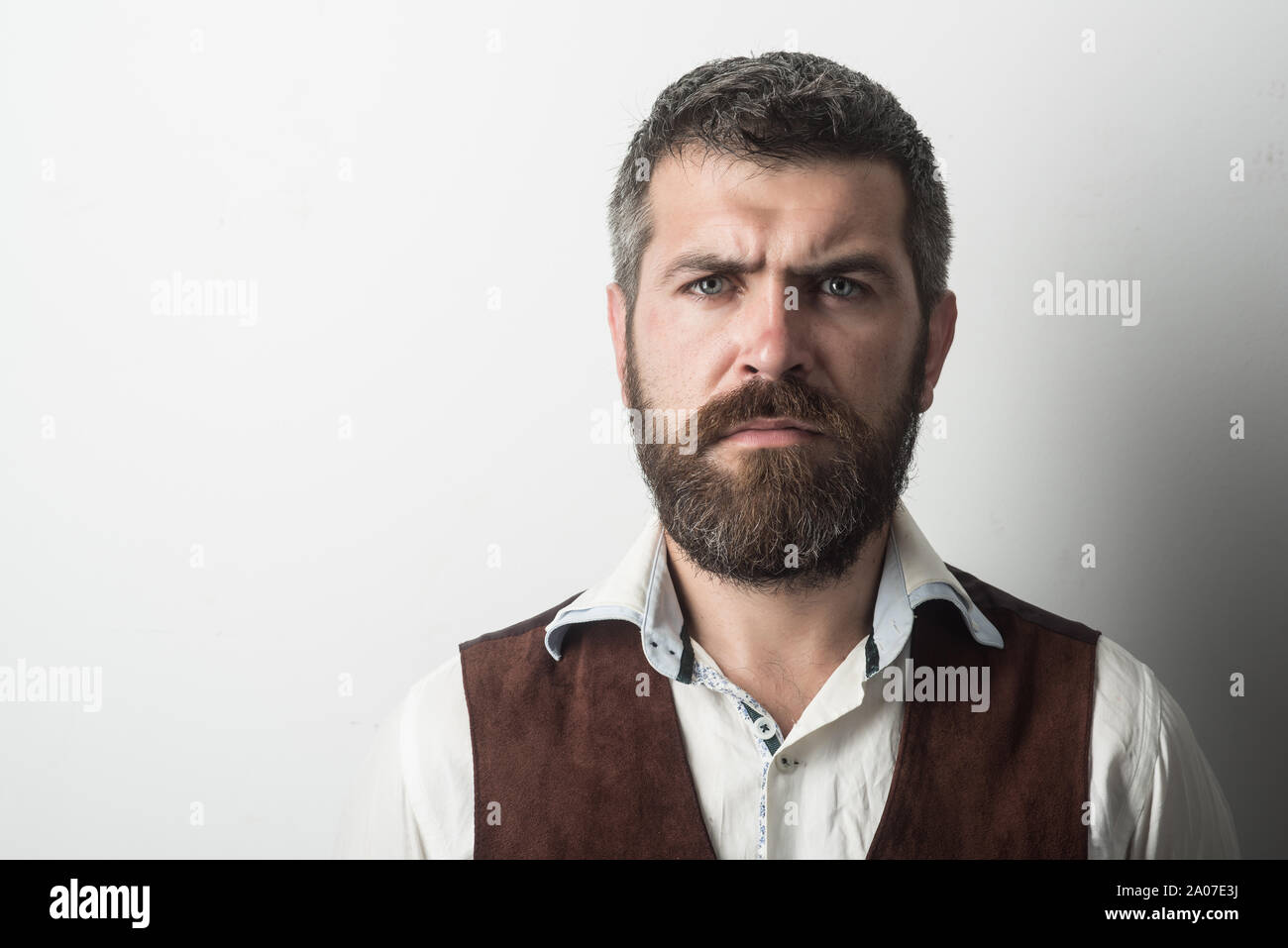 Man With Long Beard And Mustache On Serious Face Guy Or