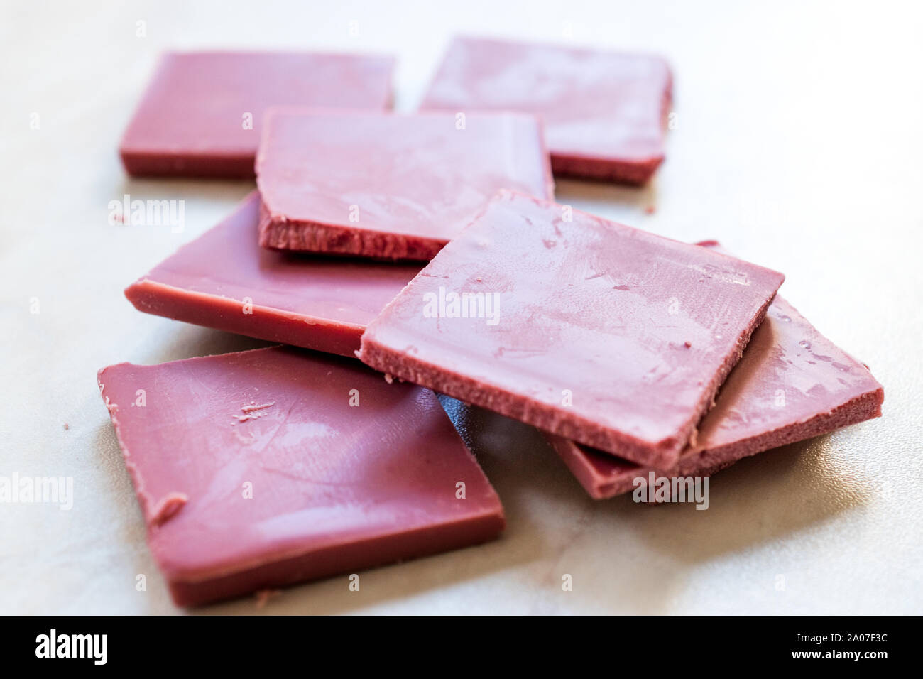 Ruby Chocolate Pieces. New Type of Processing Cocoa Beans. Sweet Snacks ...