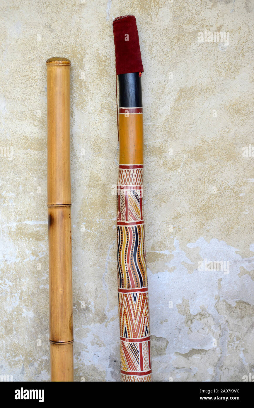 Carved Aborigine Didgeridooe Stock Photo