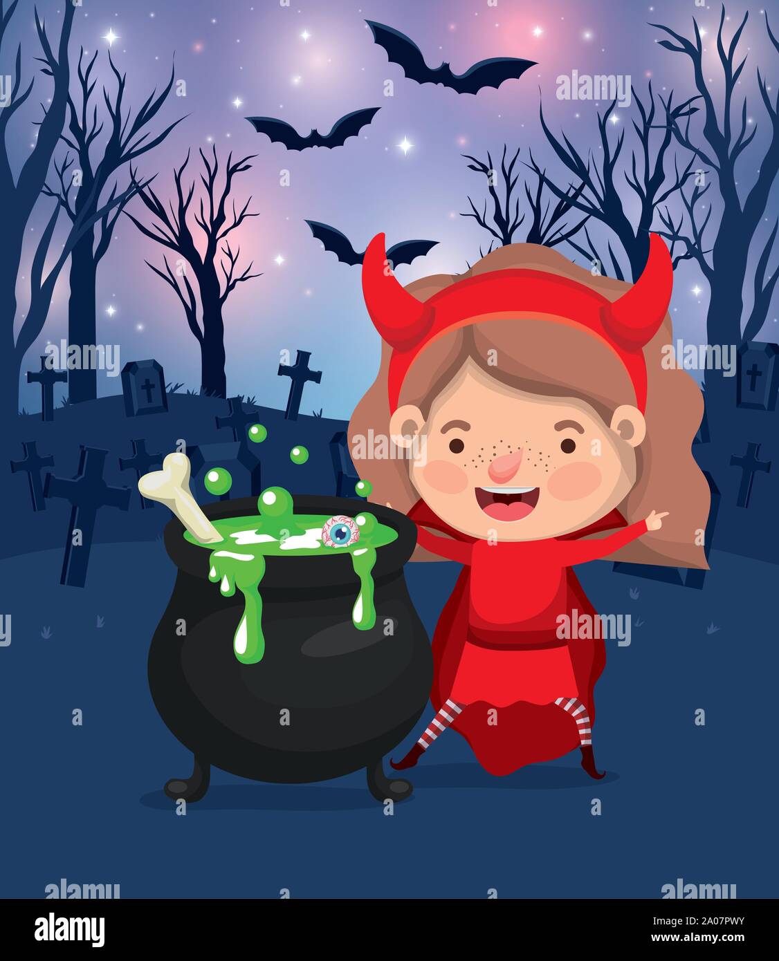 halloween season scene with girl costume devil Stock Vector Image & Art ...