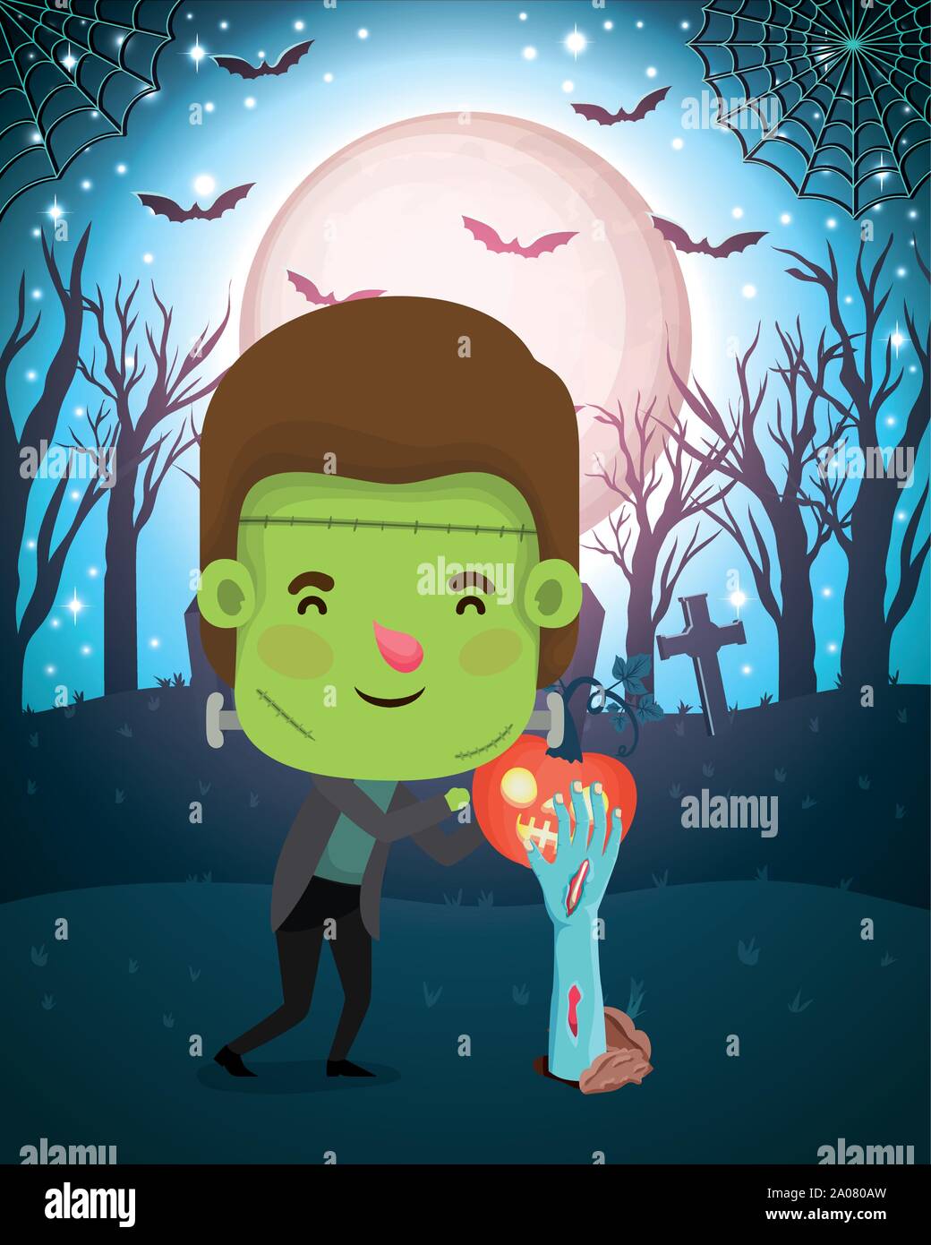 halloween season scene with boy costume frankenstein Stock Vector Image ...
