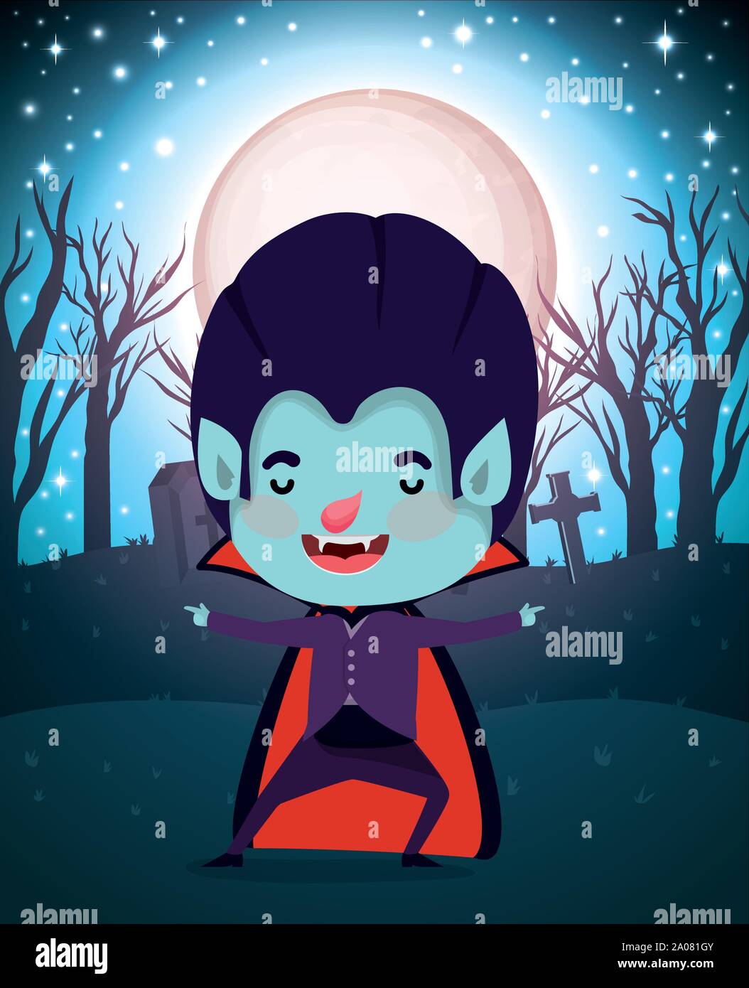 halloween season scene with boy costume dracula Stock Vector Image ...