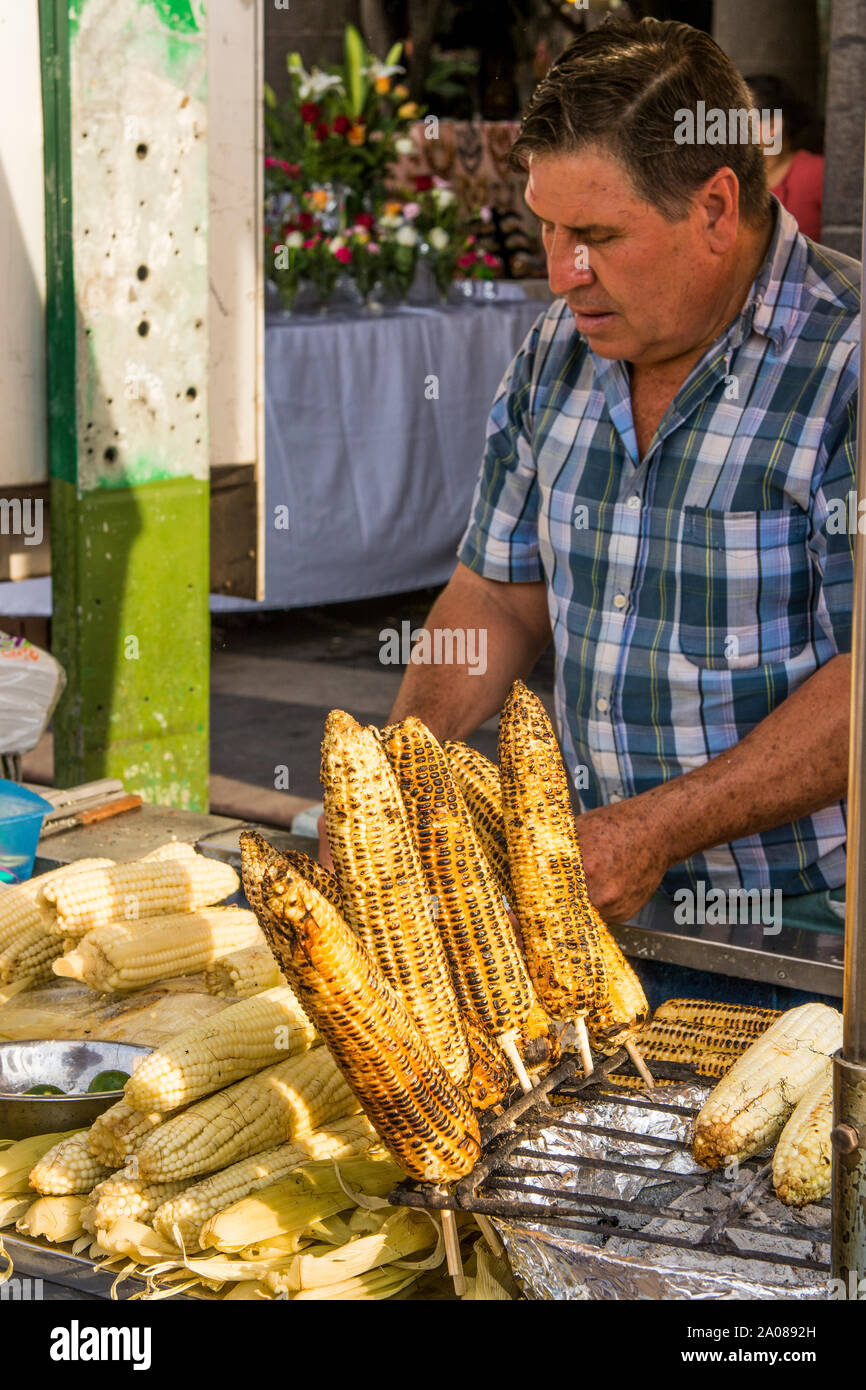 Roasted corn, Tlaquepaque, near Guadalajara, Jalisco, Mexico. Stock Photo