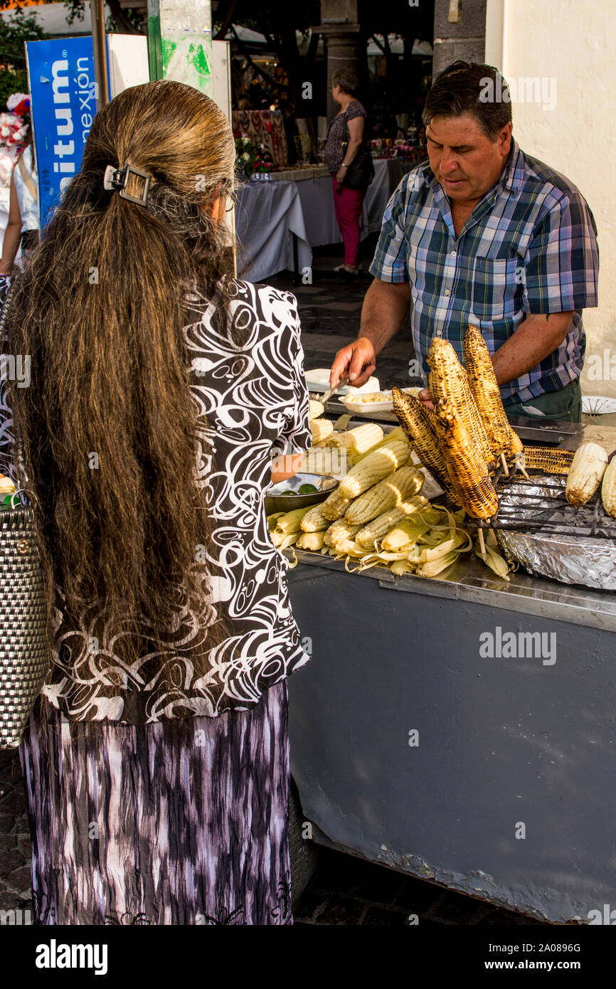 Roasted corn, Tlaquepaque, near Guadalajara, Jalisco, Mexico. Stock Photo