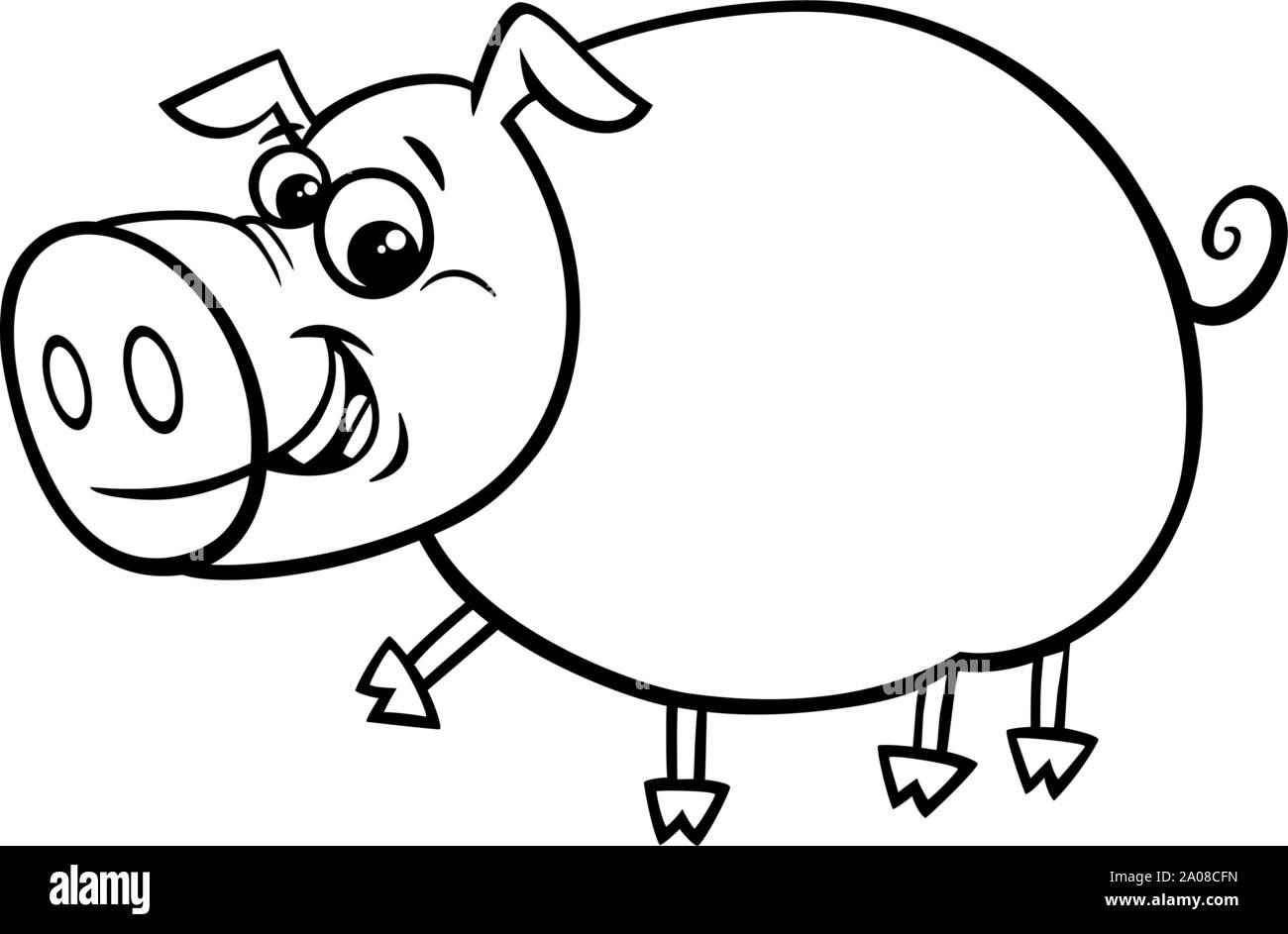 Black And White Cartoon Illustration Of Funny Comic Pig Farm