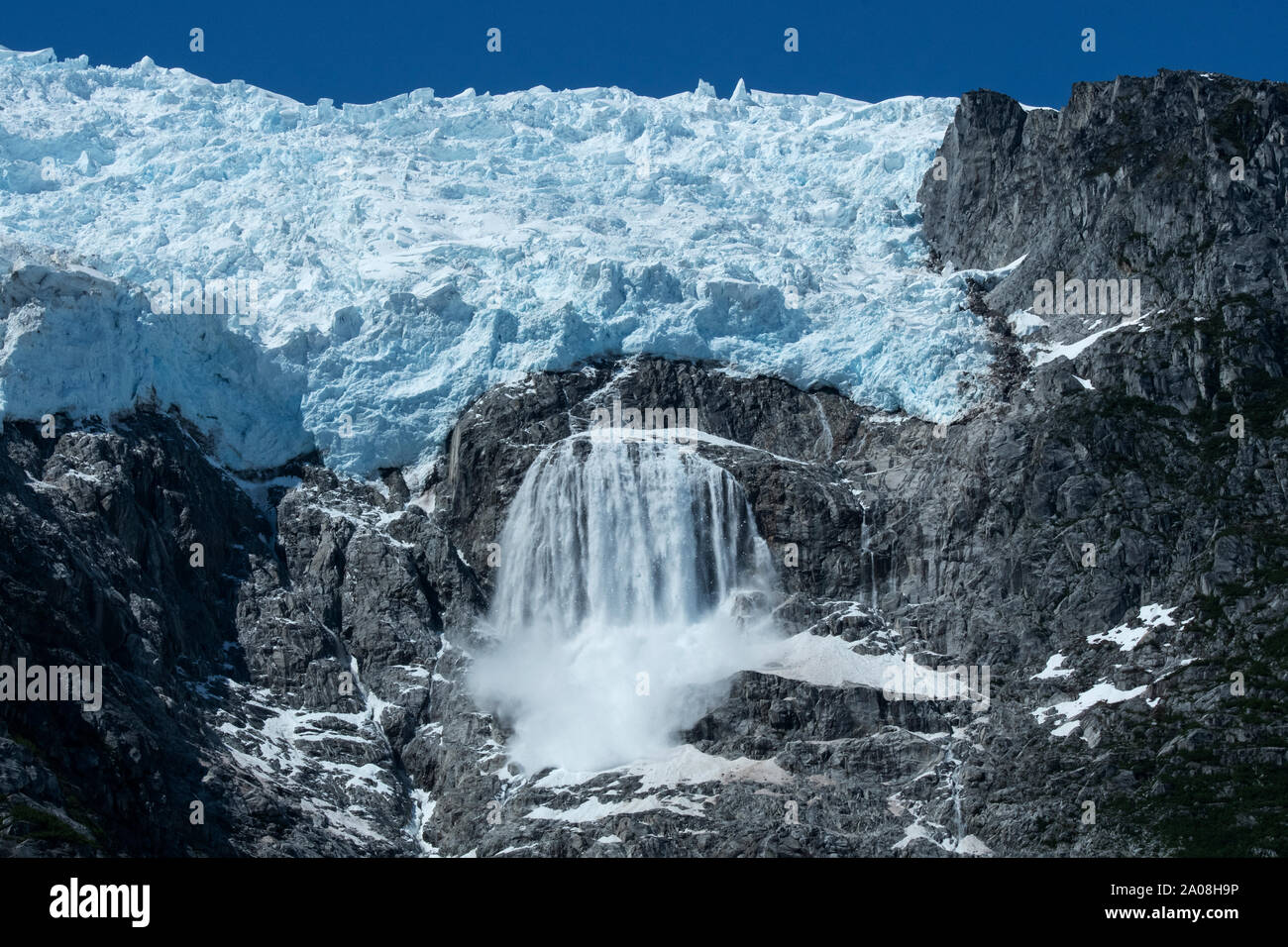 North America; United States; Alaska; Kenai Fjord National Park; Seward; Northwestern Fjord; Northwestern Glacier; Avalanche Stock Photo