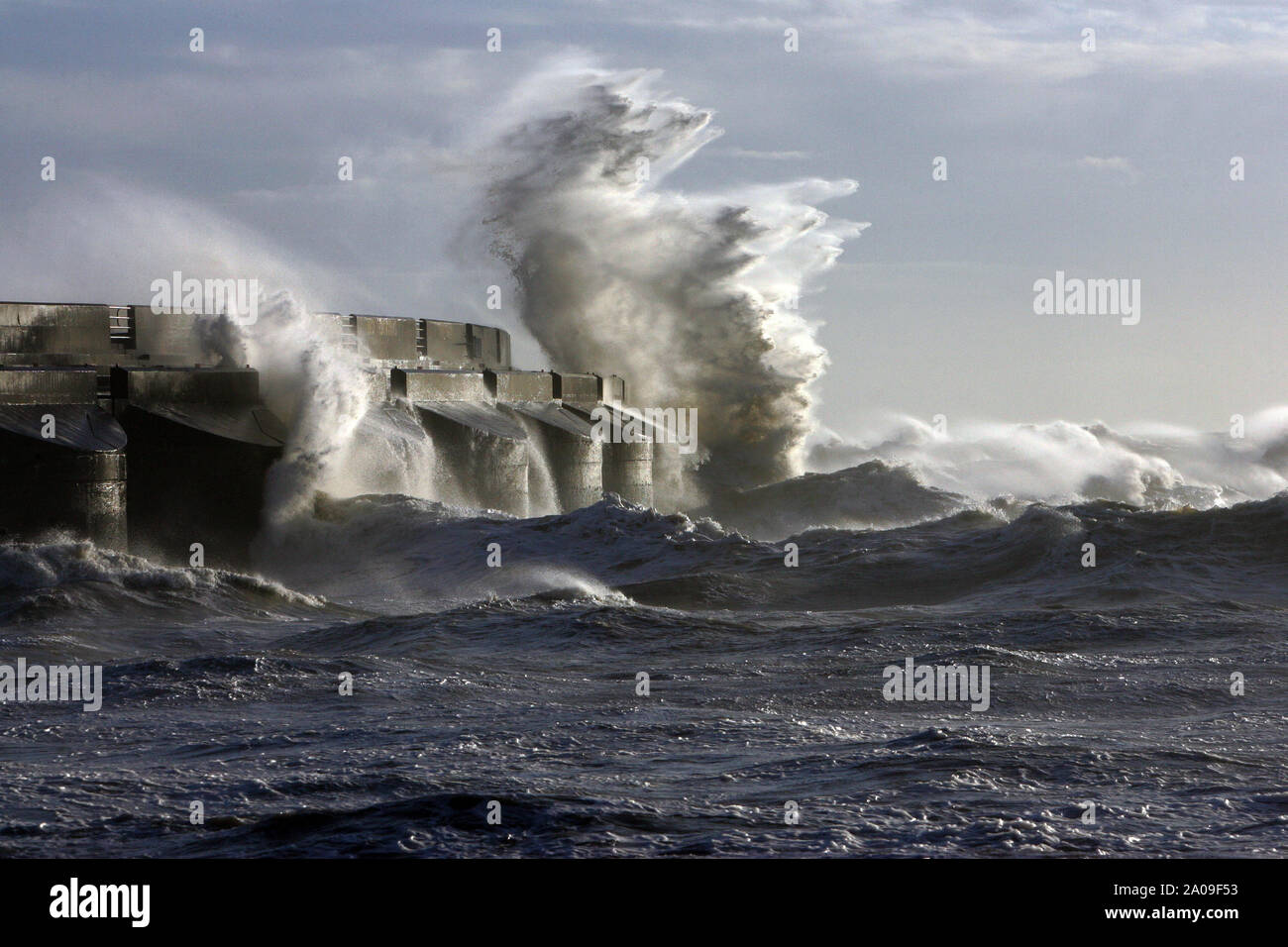 Storm waters at Brighton Marina Stock Photo