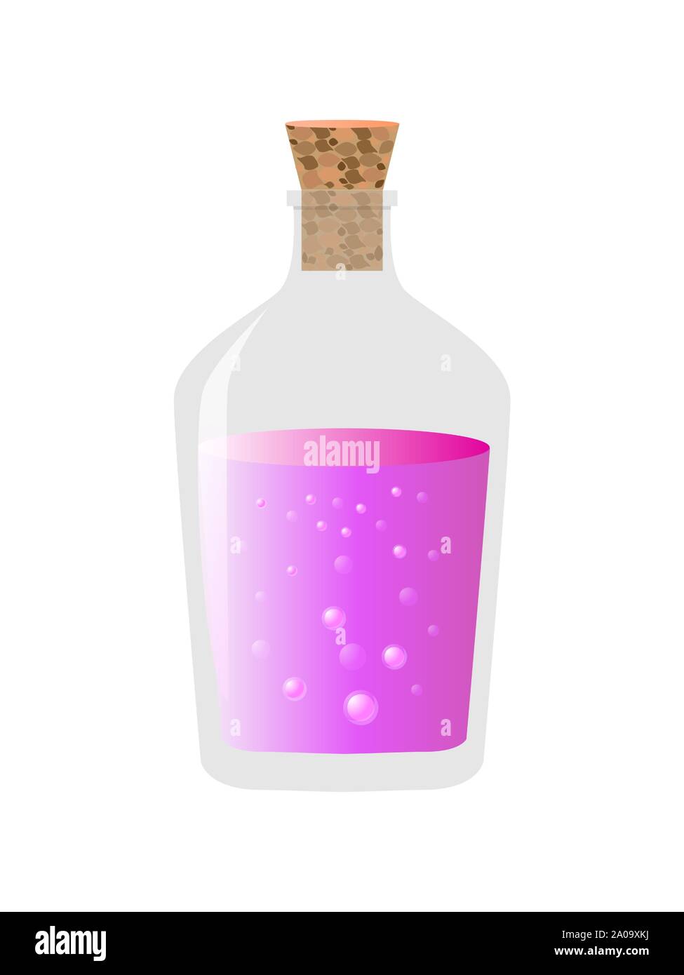 Glass bottle with a magical potion with sparkling multi colored elixir. Stock Vector