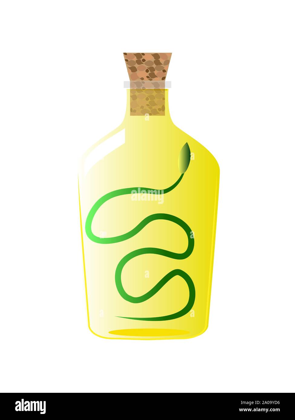 Glass bottle with a magical potion with sparkling multi colored elixir. Stock Vector